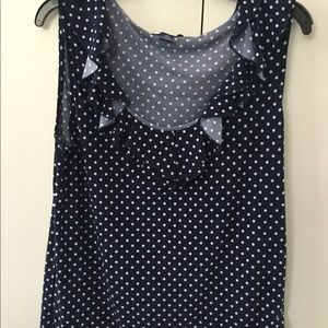 Chaps Women's Ruffle Collar Blue Polka Dot Tank